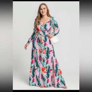SHEIN Plus Tropical Split Thigh Dress